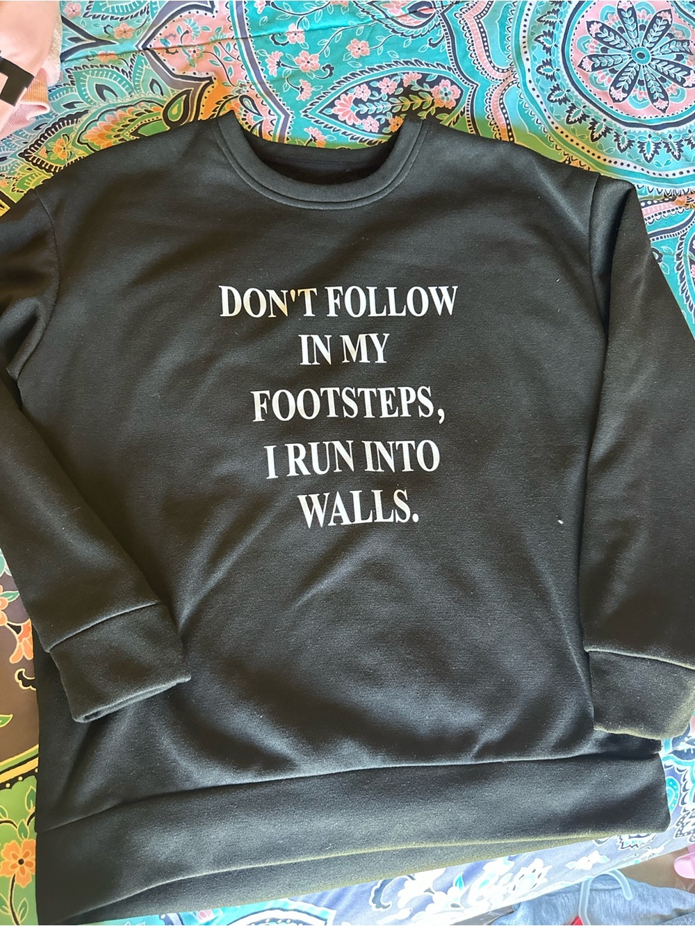 SHEIN Black Graphic Crewneck Sweatshirt with White Text